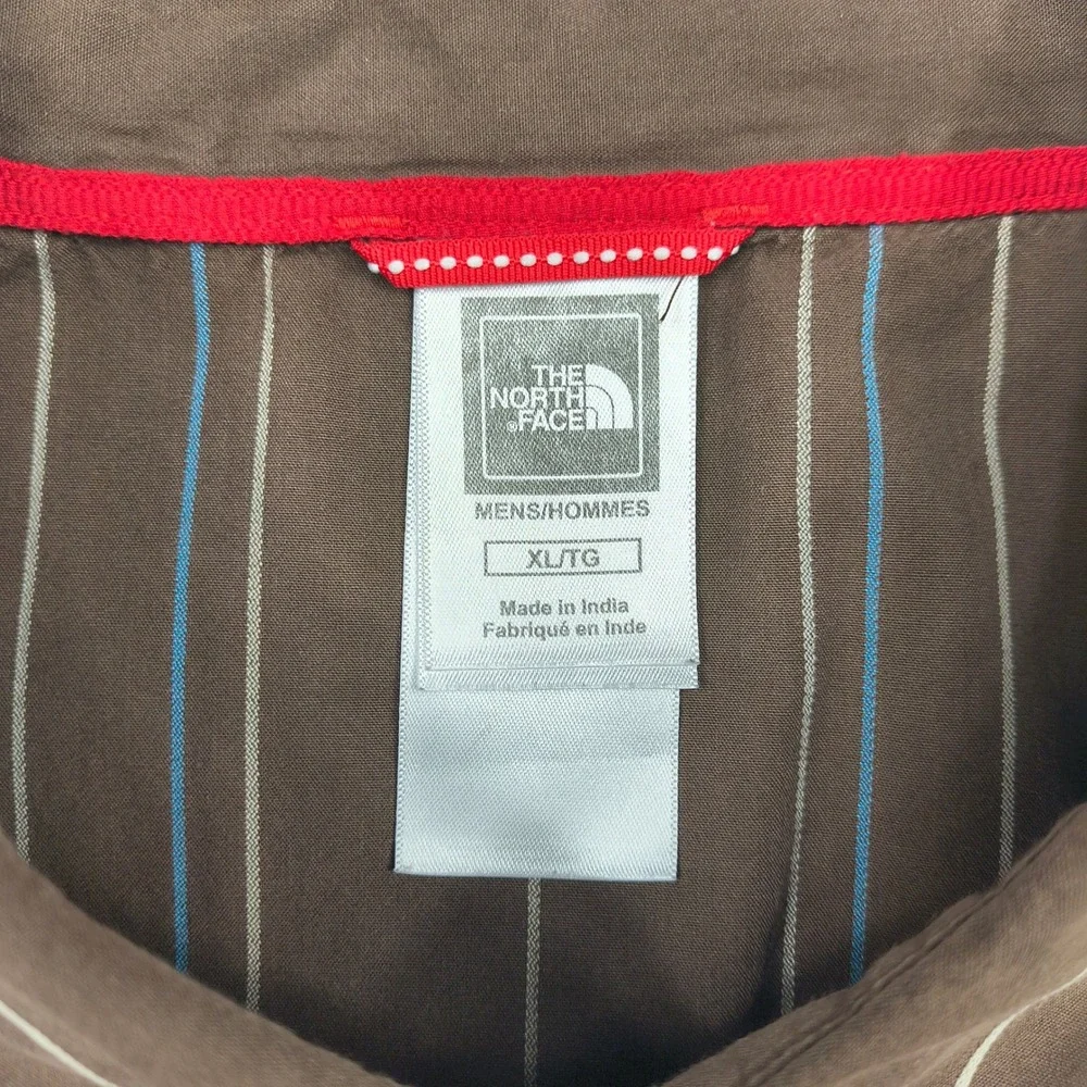 The North Face Tekware Mens XL Brown Blue Striped Short Sleeve Button Down Shirt